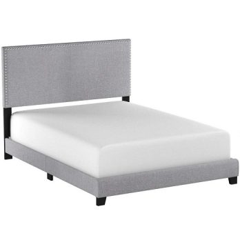 Upholstered Panel Bed in Gray / Queen